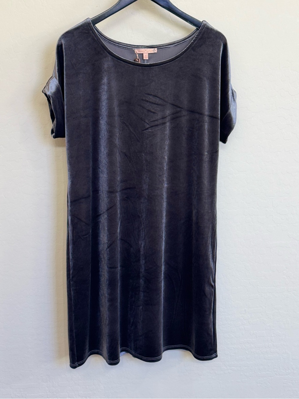 NWT Gibson & Latimer Charcoal Gray Velvet T-Shirt Shift Dress Size M
